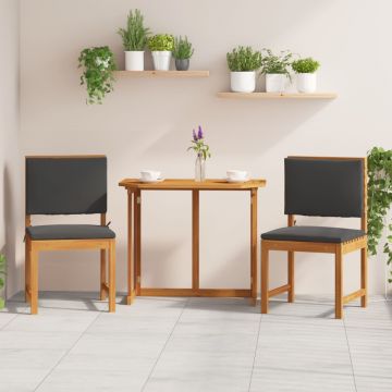 Set de 2 scaune de grădină fără brațe cu perne din lemn masiv de acacia Set de 2 scaune de grădină fără brațe cu perne din lemn masiv de acacia