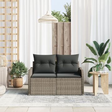 Sofa de grădină cu două locuri cu depozitare și perne, gri din rattan sintetic Sofa de grădină cu două locuri cu depozitare și perne, gri din rattan sintetic